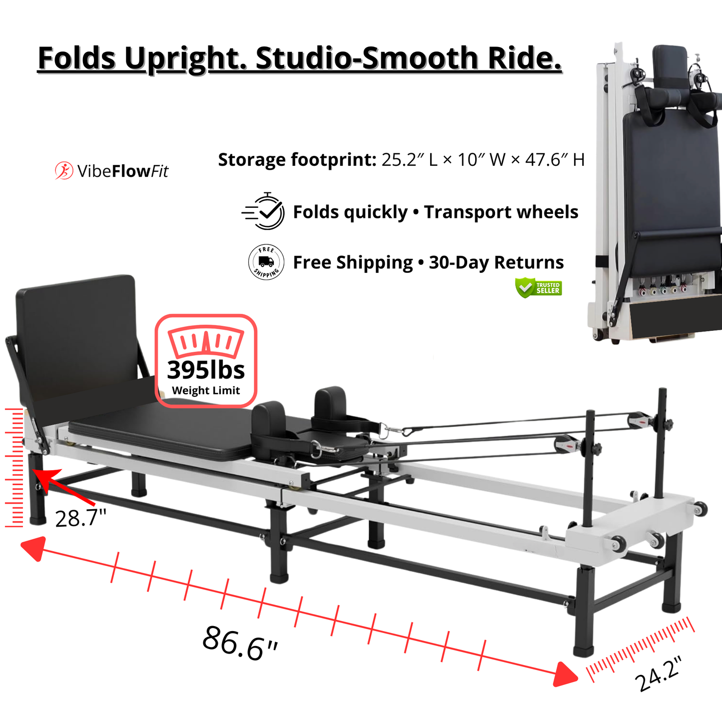 FlowPro Pilates Reformer – Space-Saving Home Fitness Machine