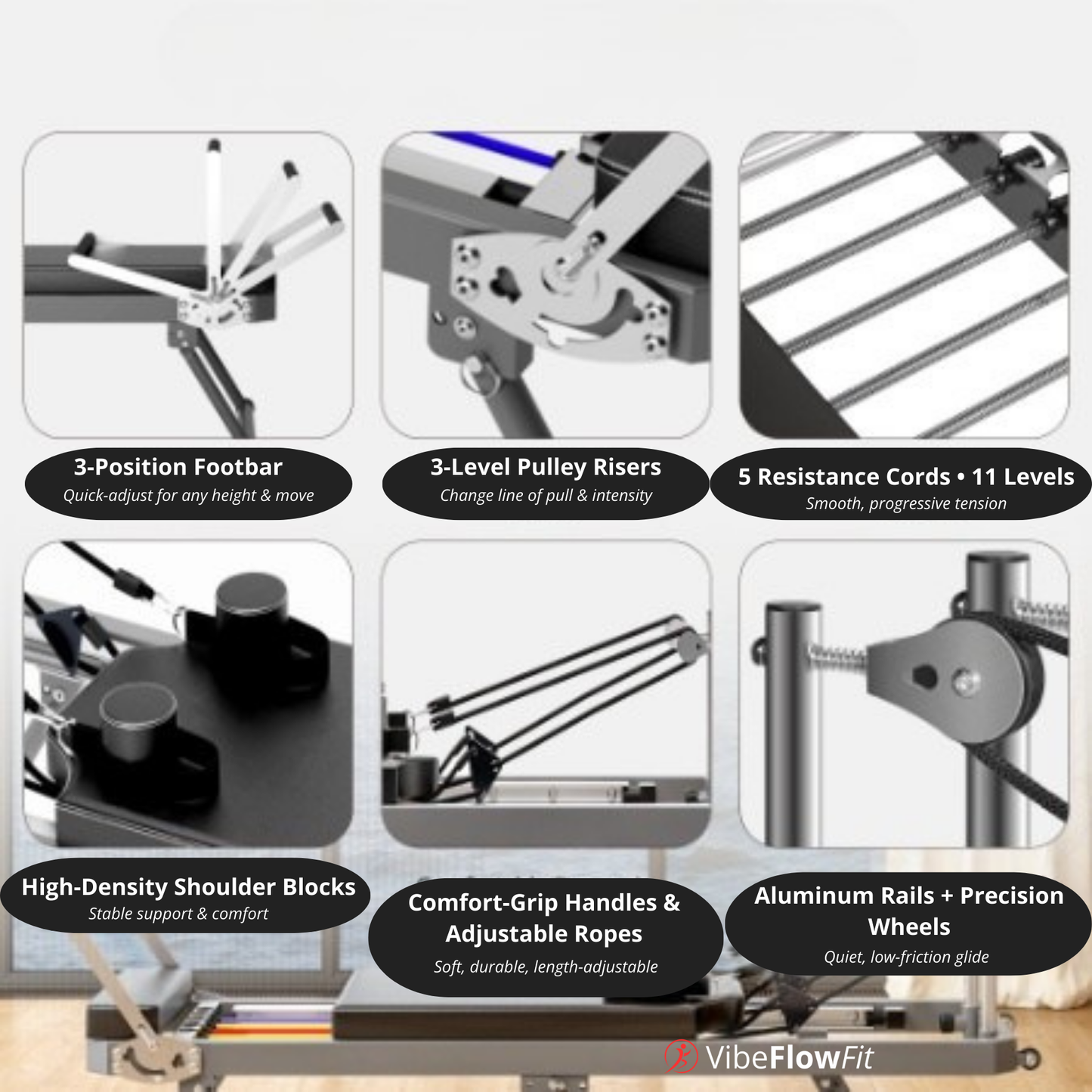 FlowPro Pilates Reformer – Space-Saving Home Fitness Machine