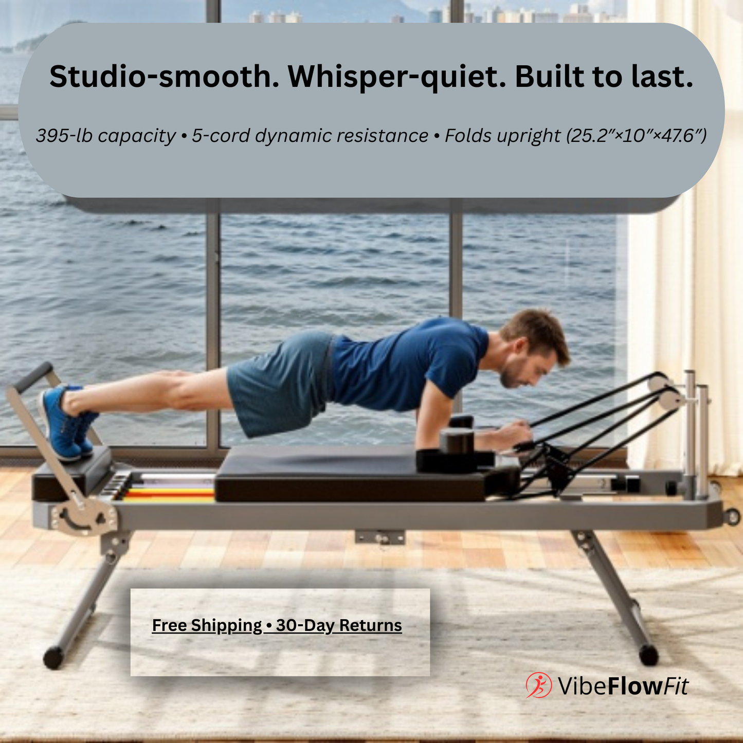 FlowPro Pilates Reformer – Space-Saving Home Fitness Machine